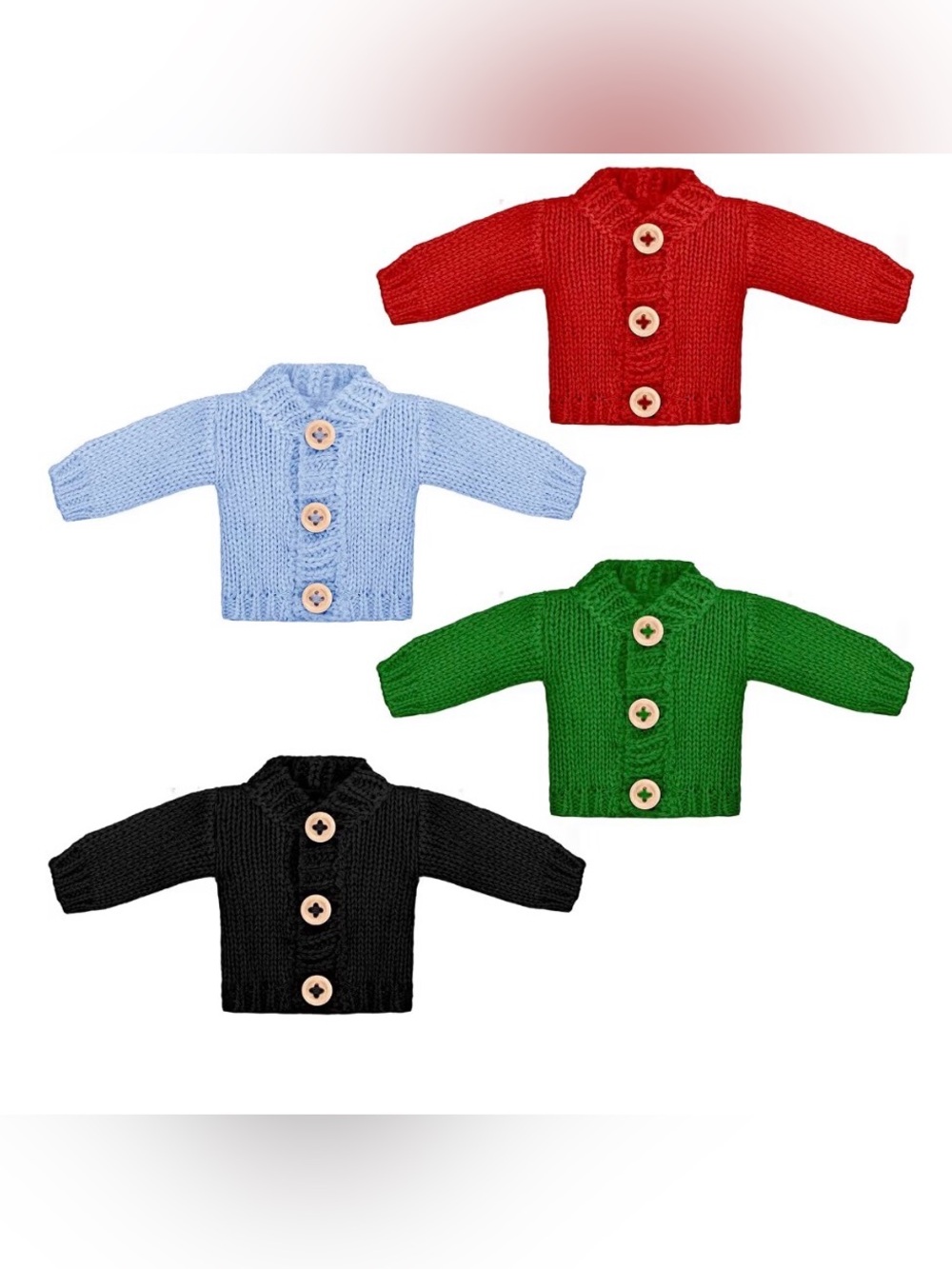 Pick (1) Knit Doll Cardigans - Red, Light Blue, Green, Black